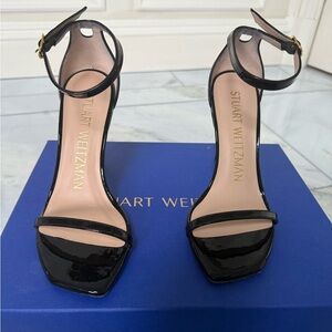 Stuart Weitzman Nudistcurve Patent Leather Ankle-Strap Stiletto Sandals